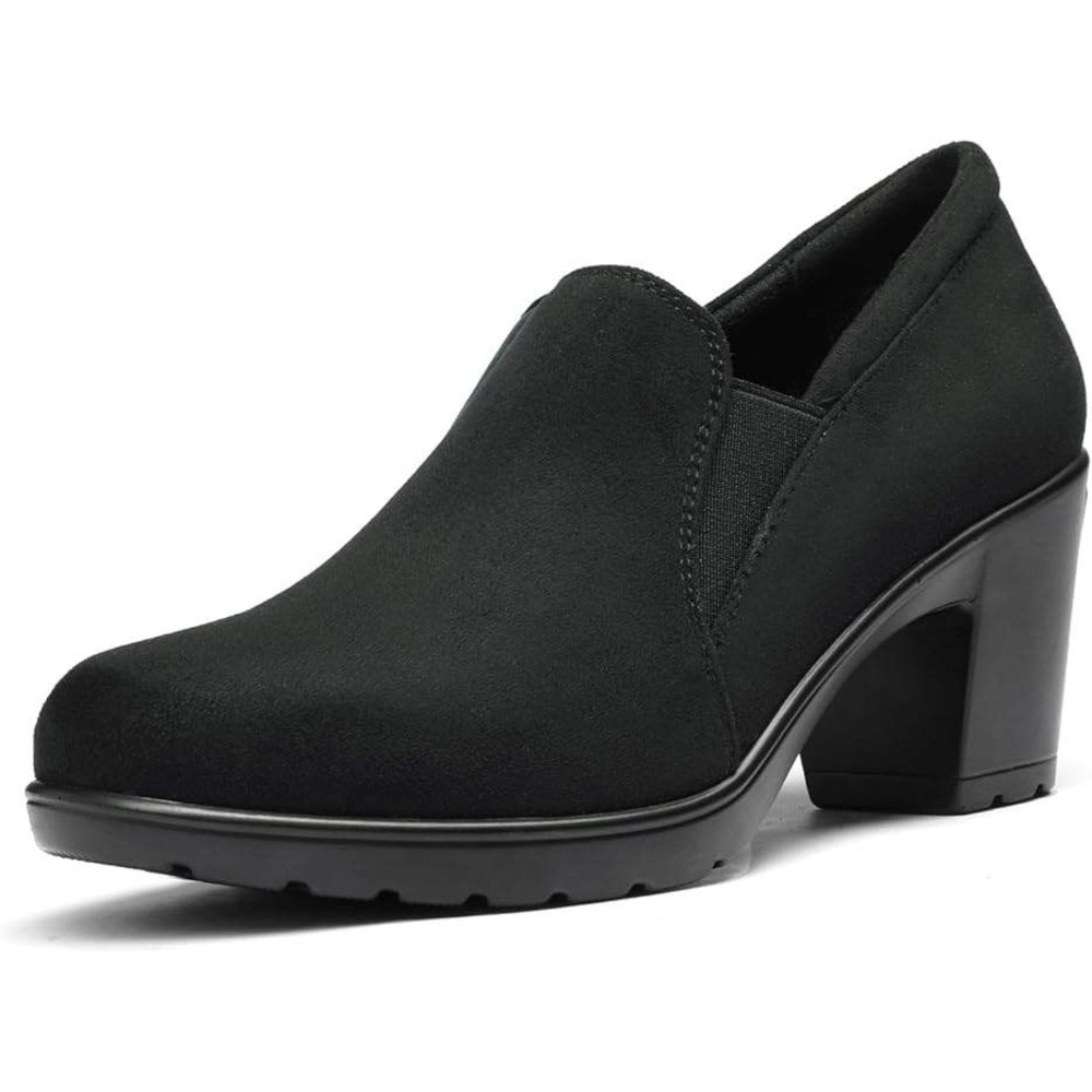 Black Block Heel Slip On Loafers Comfort Dress Shoes Work Casual